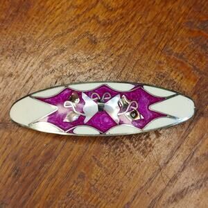 Vintage Mexican Style Mother‎ of Pearl Butterfly Barrette Purple White Silver